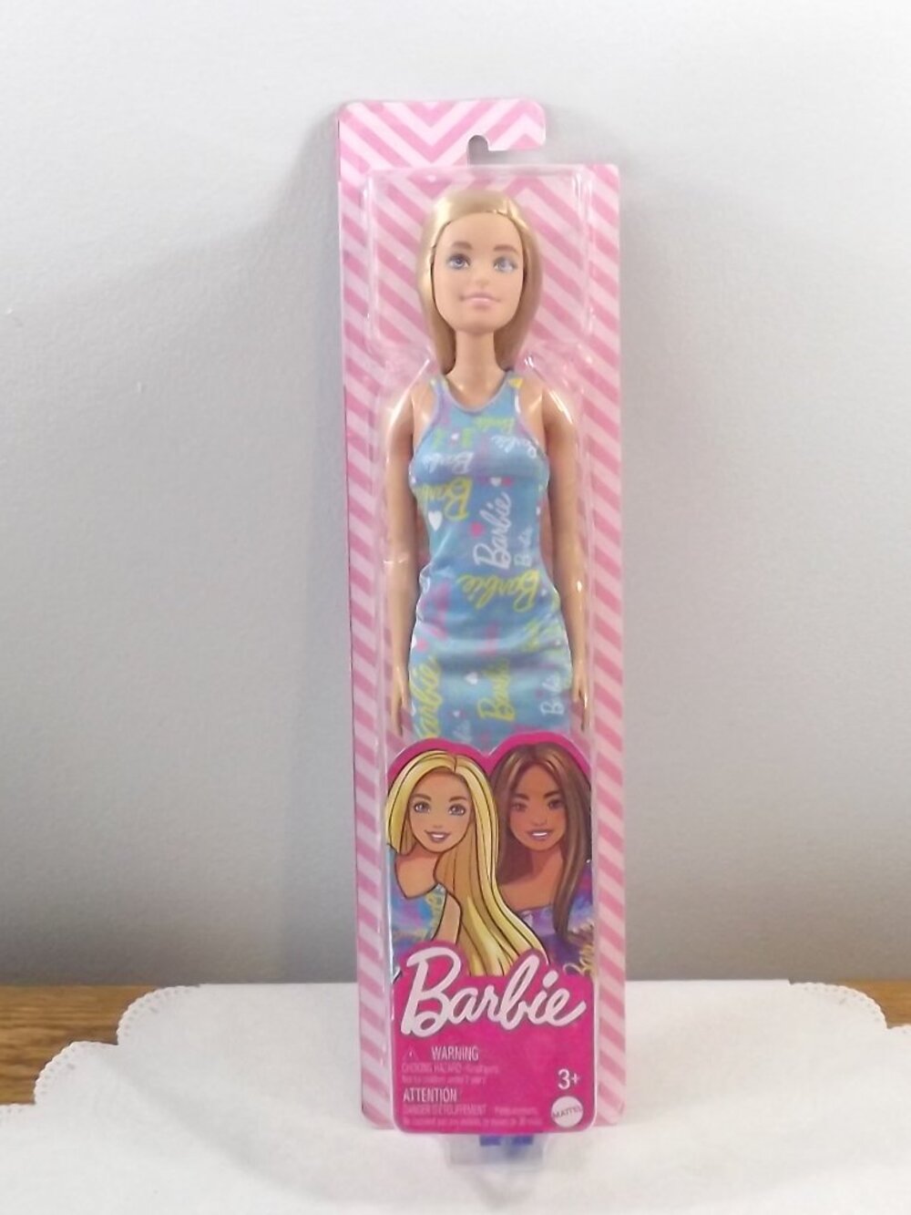 Barbie Doll in Pink Logo Patterned Dress NOS